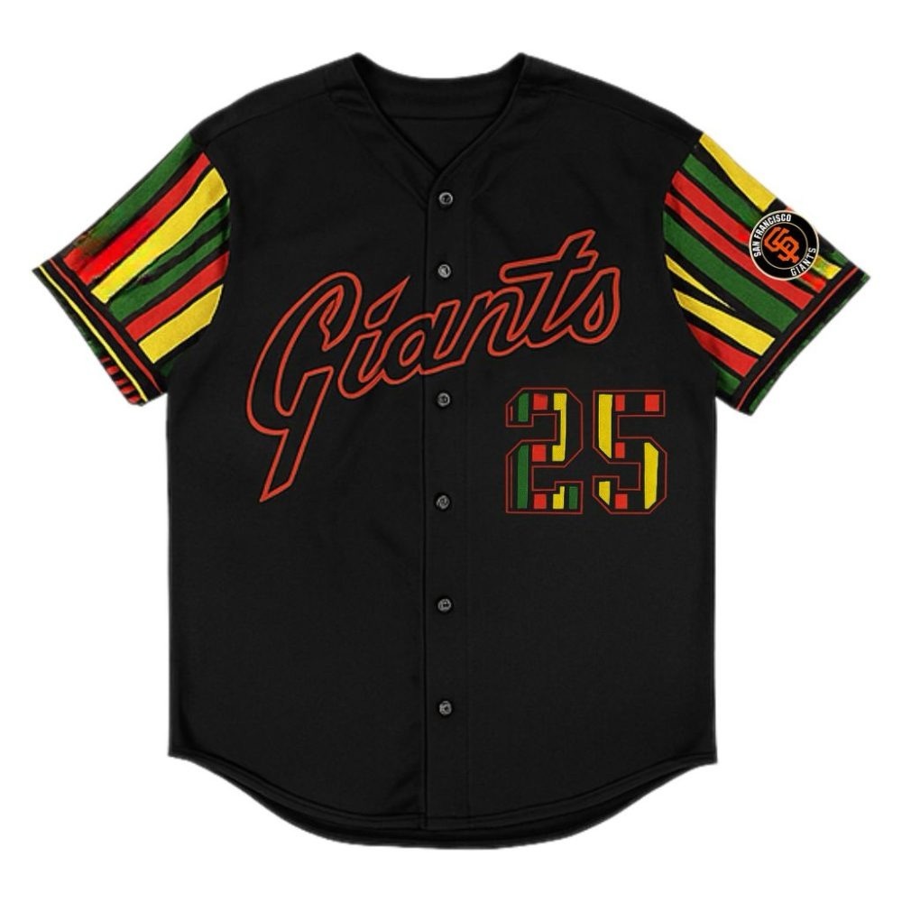 Black Giants Baseball Jersey with Colorful Stripes